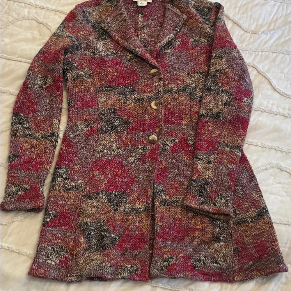 Talbots Sweater Cardigan Wool Blend Chunky Knit Button Front Womens Size Small